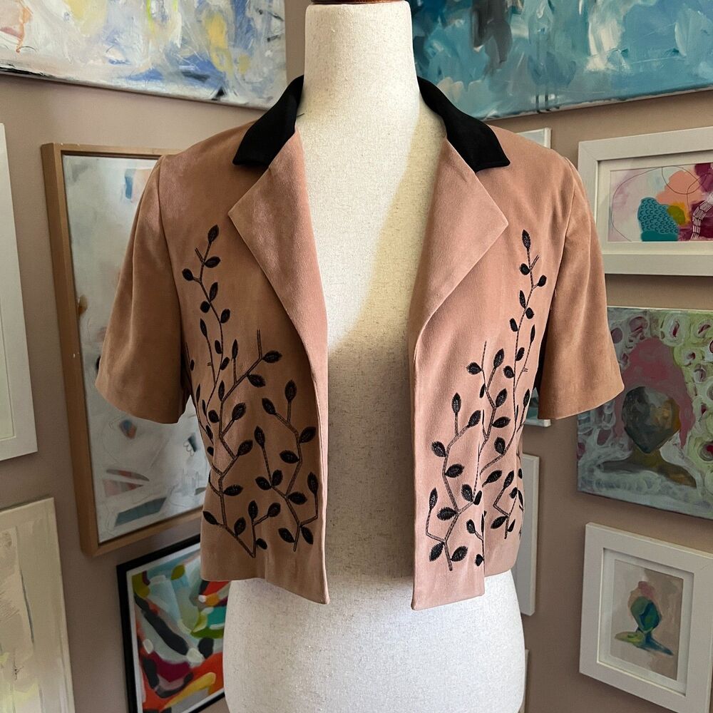 Alfred Dunner Embroidered Cropped Jacket Dusty Pink Botanical Fairy Grunge Artsy